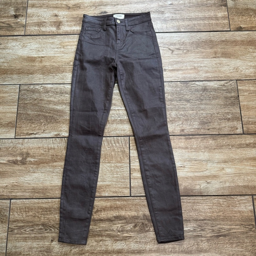L’agence High Rise Marguerite Skinny Espresso Brown Coated Size 24 Stretch Jeans - Picture 12 of 12